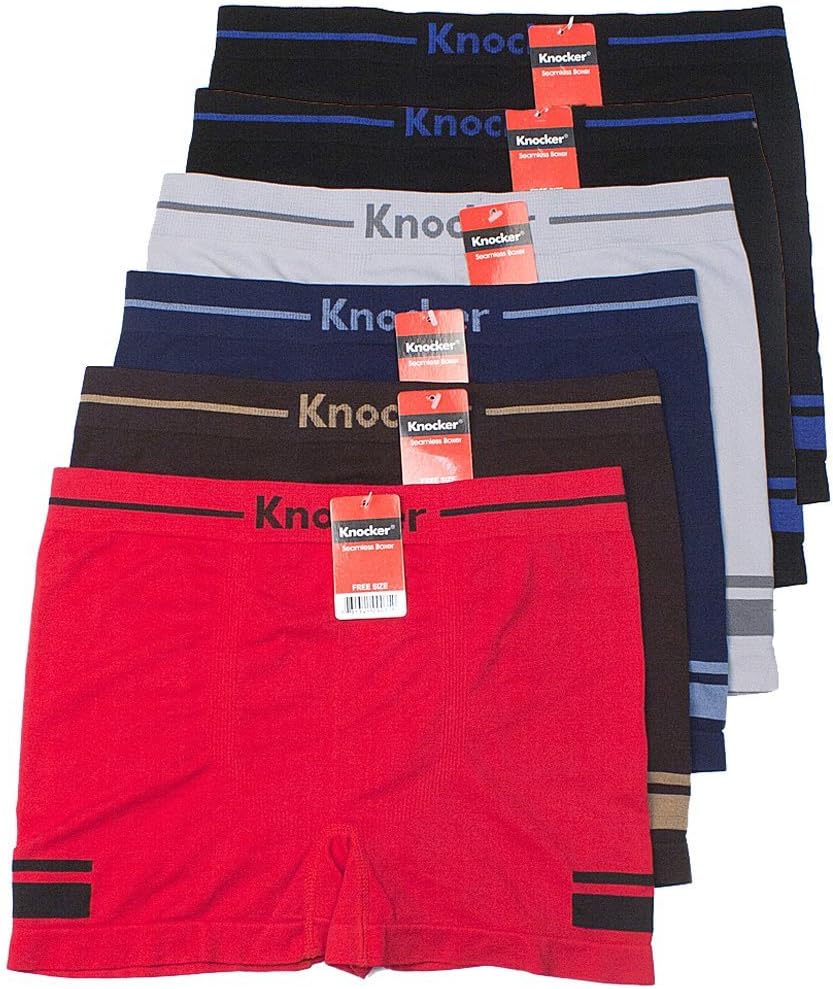 Mens 6pk Seamless Athletic Spandex Compression Sports Workout Boxer Brief Underwear Shorts Half Side Strips One Size