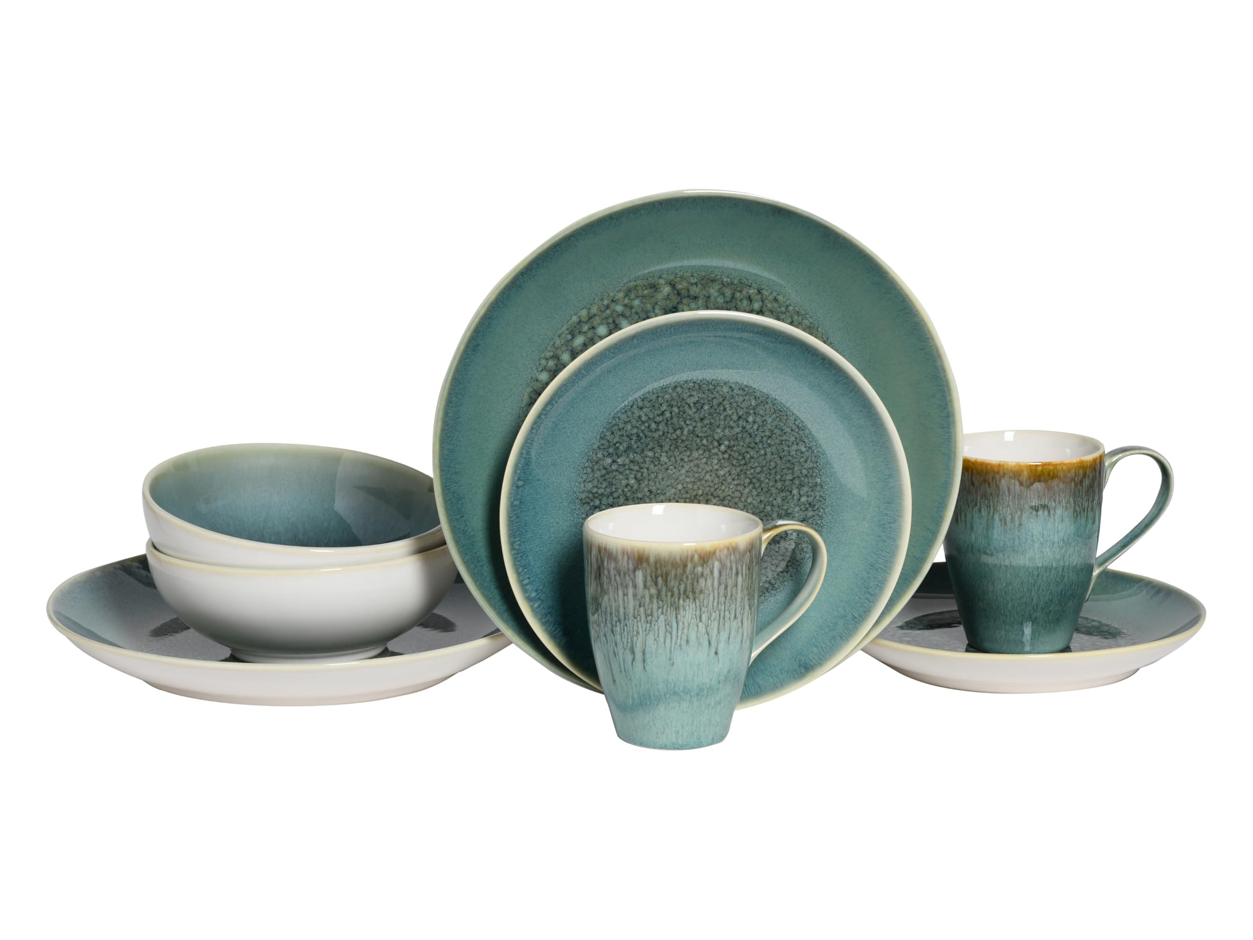 CreaTable, 25863, Serie Caldera Grün, 8-teiliges Geschirrset für 2 Personen, Kombiservice aus Steinzeug, spülmaschinen- und mikrowellengeeignet, Qualitätsproduktion