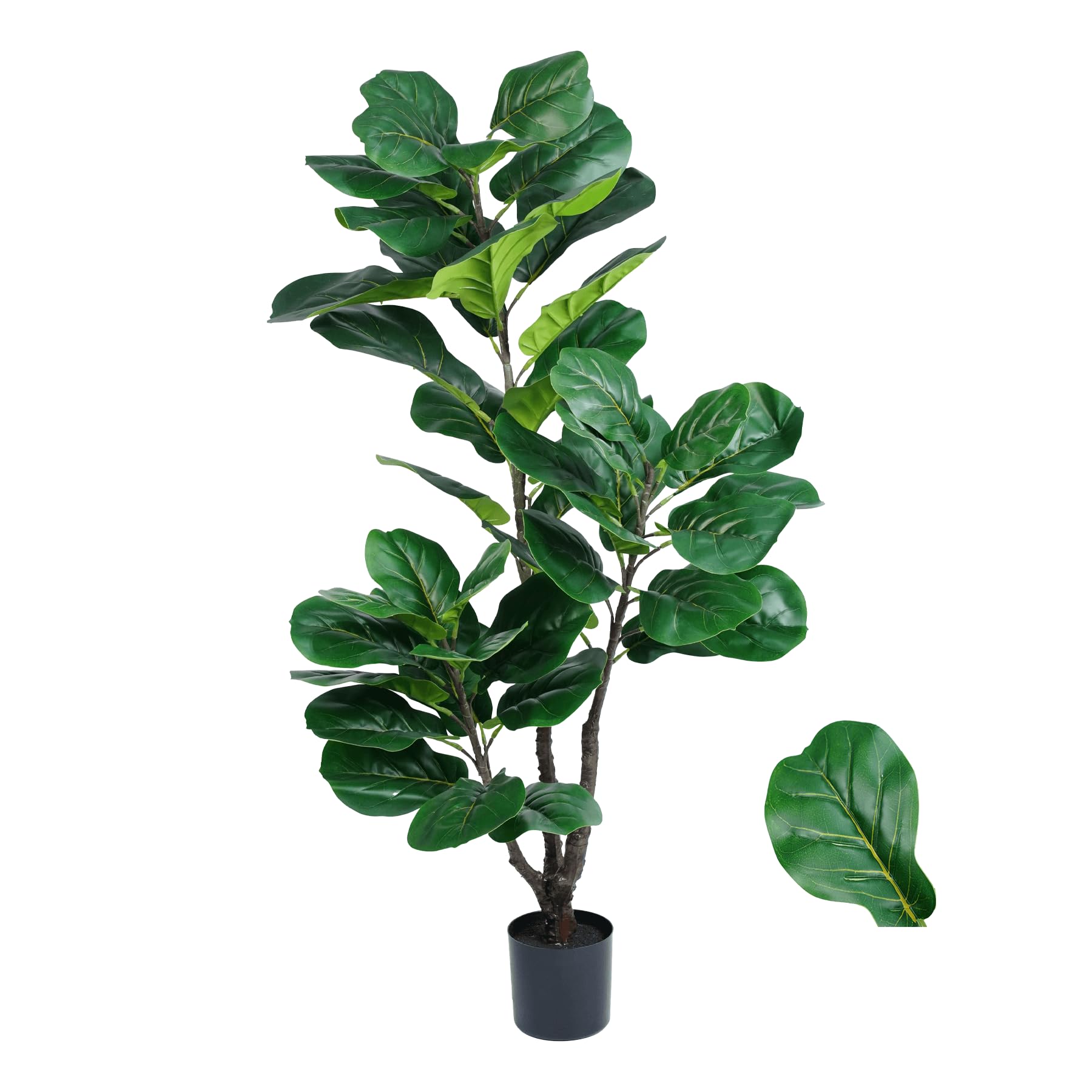 Photo 1 of Artificial Fiddle Leaf Fig Tree, 4ft Tall Fake Fiddle Leaves Silk Plant with 3 Natural Trunks, 49 Large Fiddle Leaves, Faux Ficus Lyrata Tree for Indoor Outdoor Home Office Living Room Décor