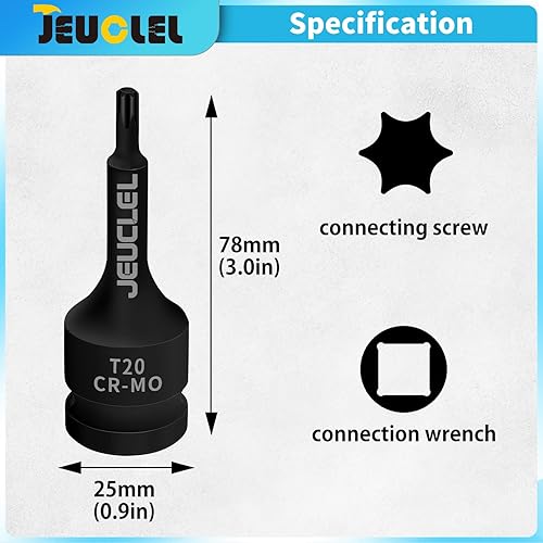 Vista 39 de Juego de llaves de vaso de impacto Torx Star de 6 puntos, T30 T40 T45 T50 T55 T60 T70 T80 1/2 pulgadas Kit de llaves Allen de accionamiento