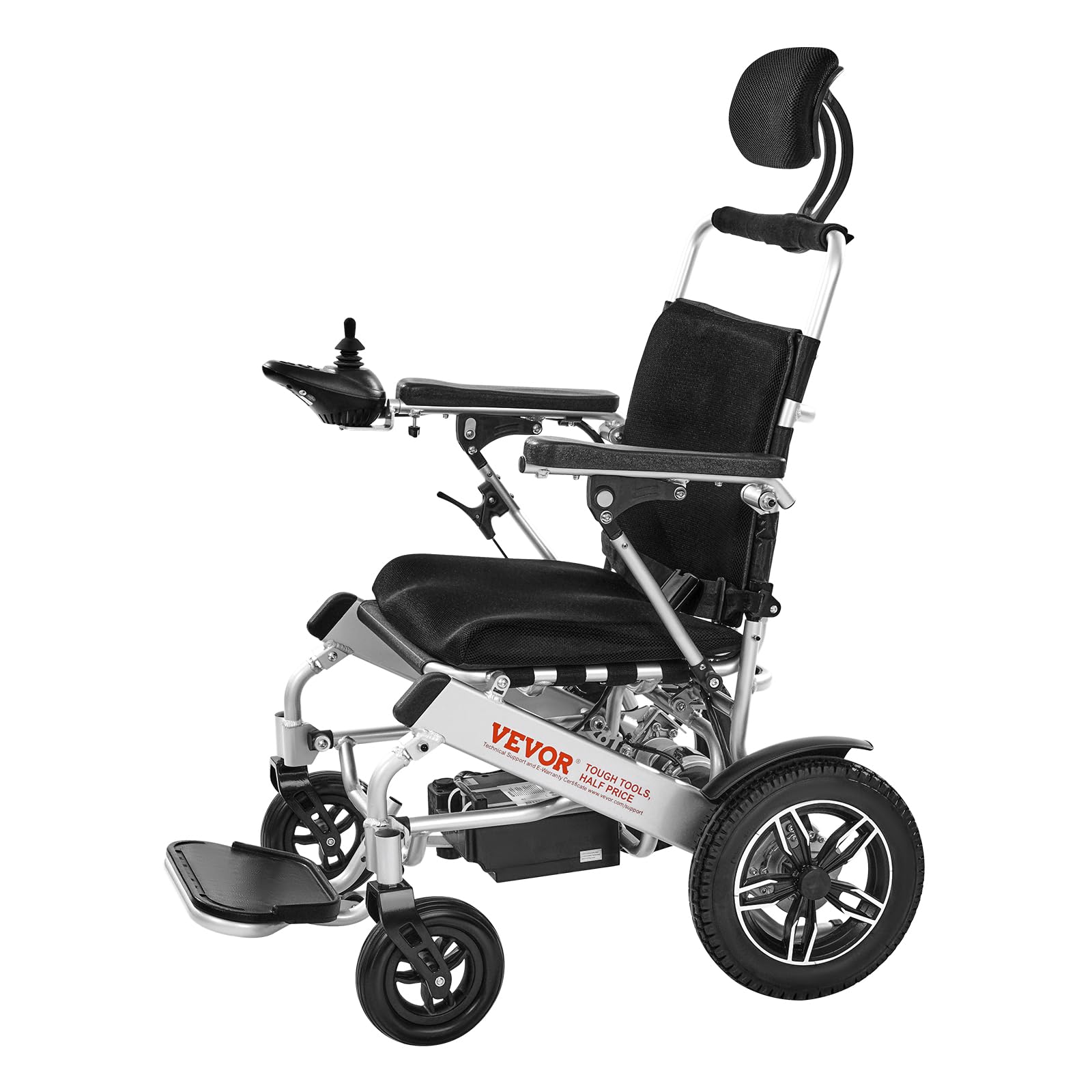 VEVOR Silla de Ruedas Eléctrica para Adultos Capacidad de 136 kg Respaldo Ajustable Plegable Ligera Motorizada Autonomía de 21 km Asiento de 53 cm Todoterreno para Personas Mayores, Discapacitadas