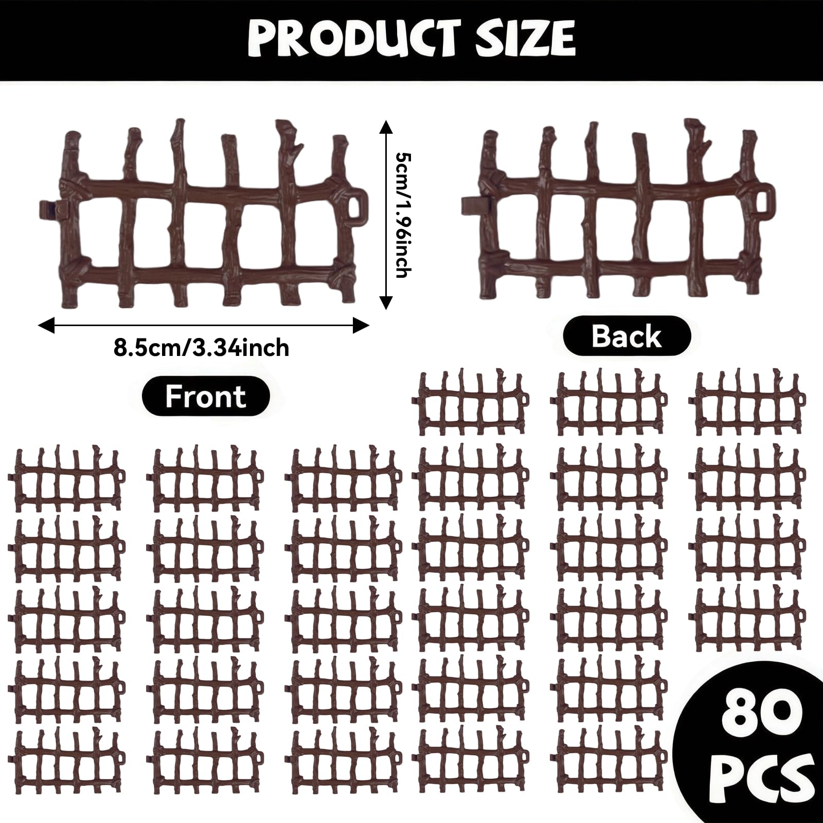 80 sztuk Mini zabawki ogrodzeniowe, zabawki dla zwierząt, akcesoria do ogrodzenia dla koni DIY, dekoracja mikro krajobrazu na prezent dla dziecka, 8,5 x 5 x 0,5 cm