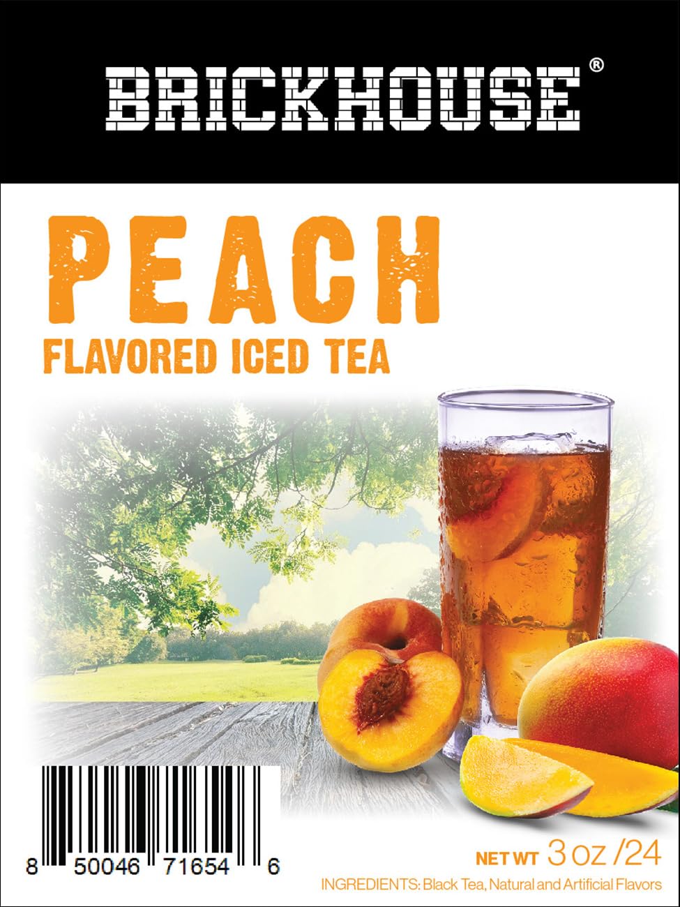 Brickhouse Peach Flavored Iced Tea, 24 Pack – Loose Leaf Black Tea with Filters, 3 oz Each, Makes 96 Gallons