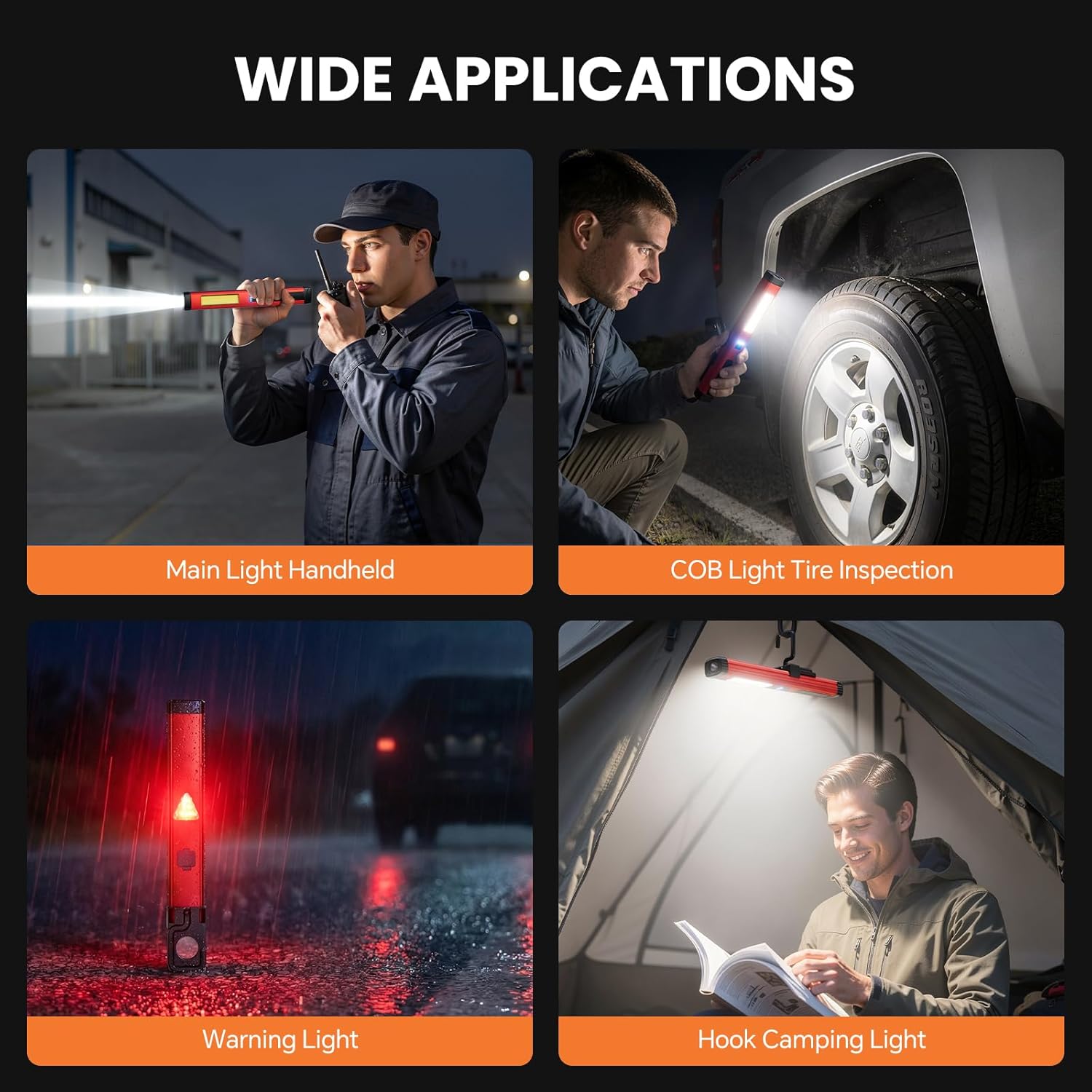 Magnetic Work Light Rechargeable Trouble Light,Cordless Work Lights with 360° Rotating Hook,Worklight LED Flashlight with USB Charging for Car Repairs and Working