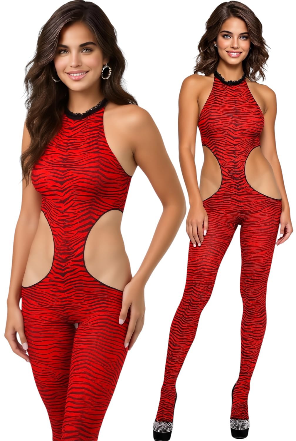 ToBeInStyle Women’s Assorted Bodystocking Sheer Opaque or Fishnet Crotchless Lingerie Bodysuit