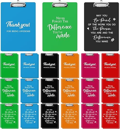 Thyle 36 piezas de regalo de agradecimiento a los empleados, tablero de plástico inspirador, portapapeles de colores con clip de perfil bajo para