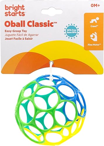 Miniatura 4 de Bright Starts Oball Easy Grasp Classic Ball - Juguete infantil en azulverde, edad recién nacido y más, 4 pulgadas