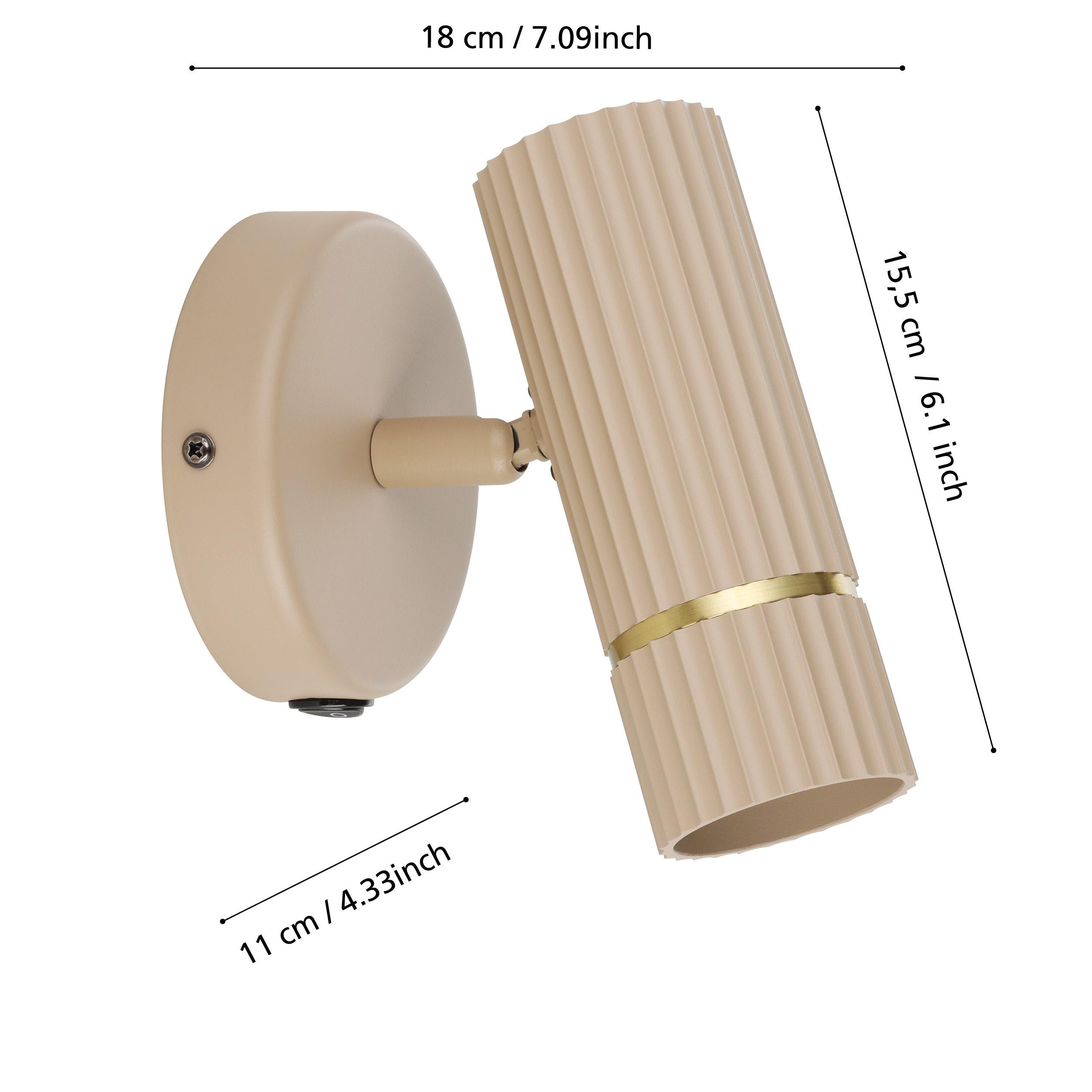 Eglo Caminia Lámpara de pared, lámpara de pared para interiores con foco orientable, foco de pared con interruptor, foco para dormitorio, metal en beis y dorado, bombilla GU10, blanco cálido
