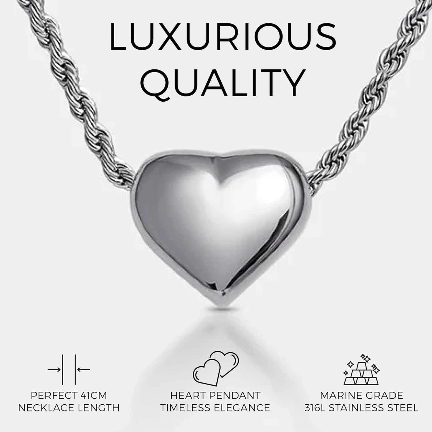 Elegatto Heart Pendant Premium 18K Gold Plated Necklace for Women | Polished Gold-Plated Stainless Steel Rope Chain with Heart Charm | Women’s Designer Jewelry Necklace - Image 3