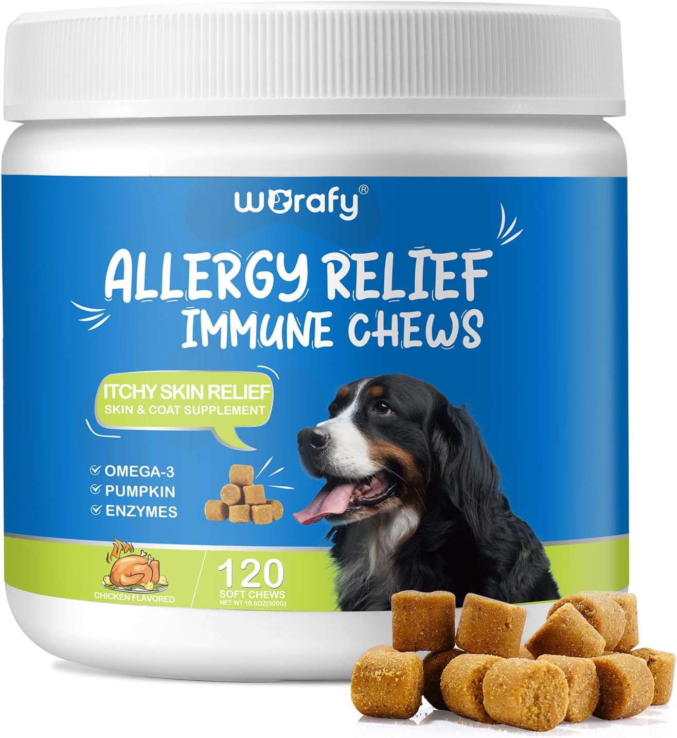 NIFEISHIDog Itchy Skin Relief, Itch and Immunity Treats for Dogs, Dog Allergy Relief Anti Itch Treats for All Breeds and Sizes, 120 Chews, Chicken Flavor