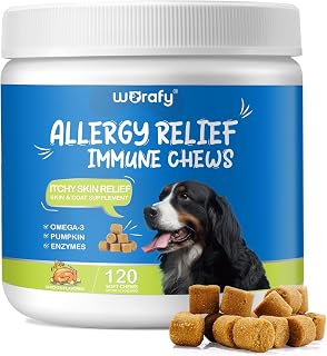 Cjztp Itch and Immunity Treats for Dogs, Dog Allergy Relief, Itchy Dog Skin Relief, Anti Itch for Dogs, Skin & Coat Healthier, for All Ages, Sizes and Breeds,120 Soft Chews, Chicken Flavor