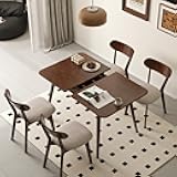 39’’-55’’ Oak Extendable Dining Table and Chairs Set of 4, Solid Wood Folding Kitchen Table, Mid Century Modern Dinner Table for Kitchen, Apartment, Living Room (Walnut 39''-55''+4 Cushion Chairs)