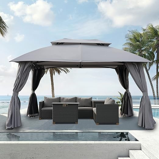 Grand Patio 10x13 Gazebo Double Vent Soft Top Canopy with Curtains and
