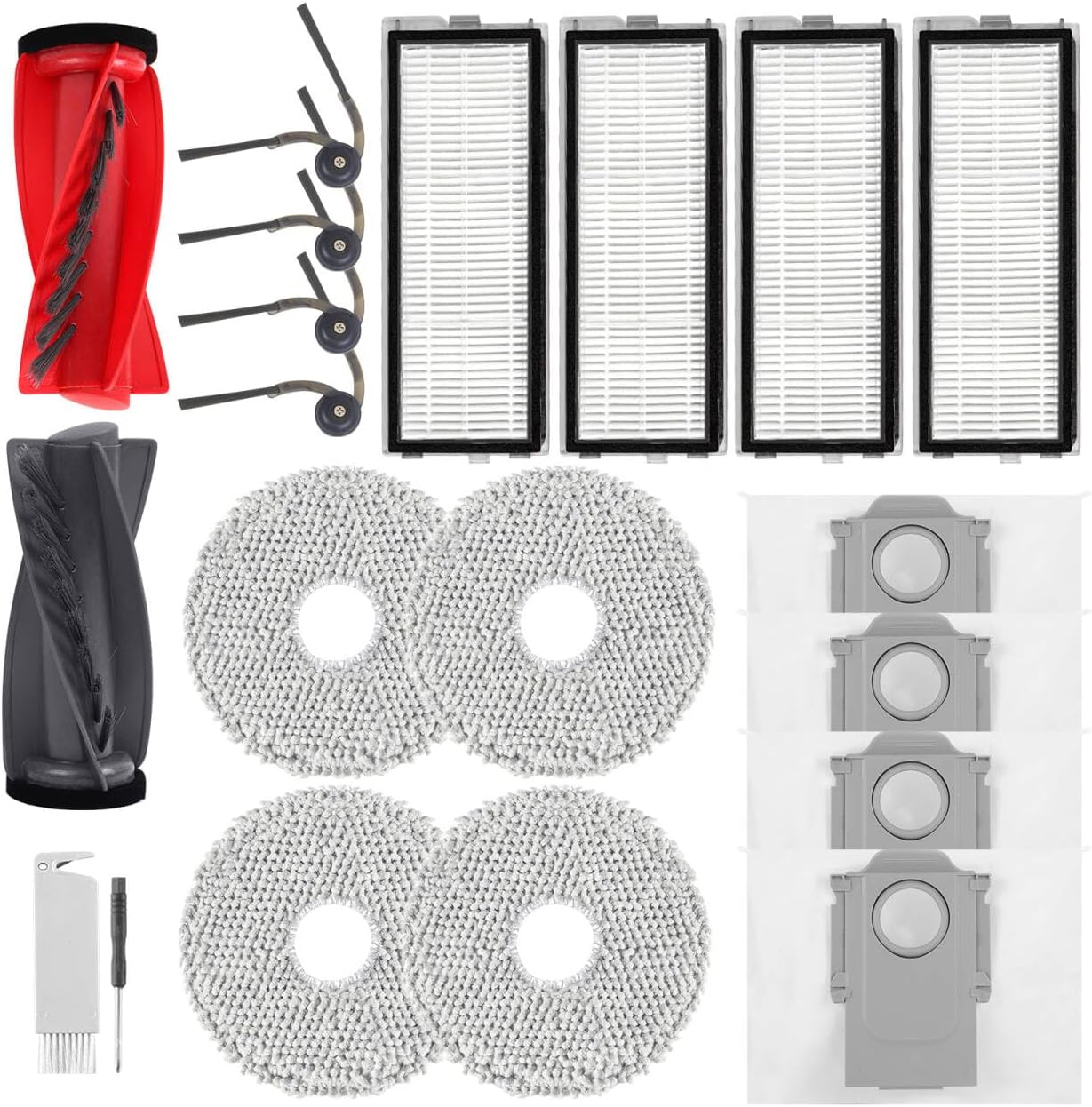 Accessories for Roborock Qrevo S5V/Qrevo Curv/Qrevo Curv S5X/Qrevo Edge S5A Robot Vacuum Cleaner 1 Main Brush 4 Side Brushes 4 Dust Bags 4 Wipes 4 HEPA Filter Replacement Parts Accessory Set