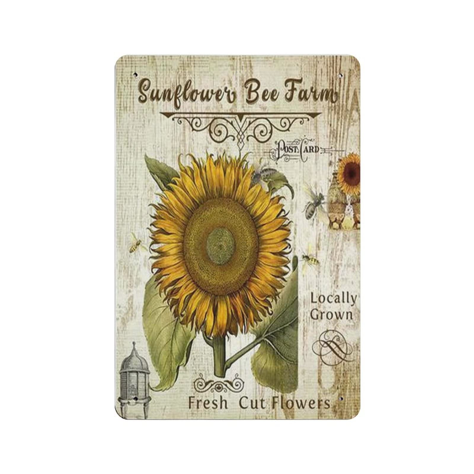 AOOEDM Bee Sunflower Vintage Metal Sign for Home Shop Coffee Garage Man Cave Signs Wall Plaque Kitchen Bar Sign Wall Decor Poster