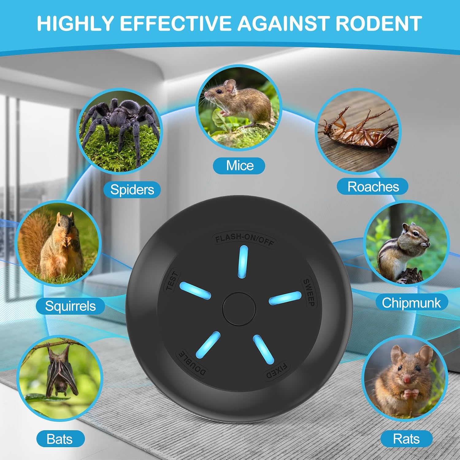 PUBAMALL Mouse Repellent, Ultrasonic Mice Repellent, 2026 Upgraded 360° Rodent Rat Repellent, Squirrel Repeller with 9 Strobe Lights, Effectively Repel Mouse/Squirrel/Bat for Attics, Houses, Barns