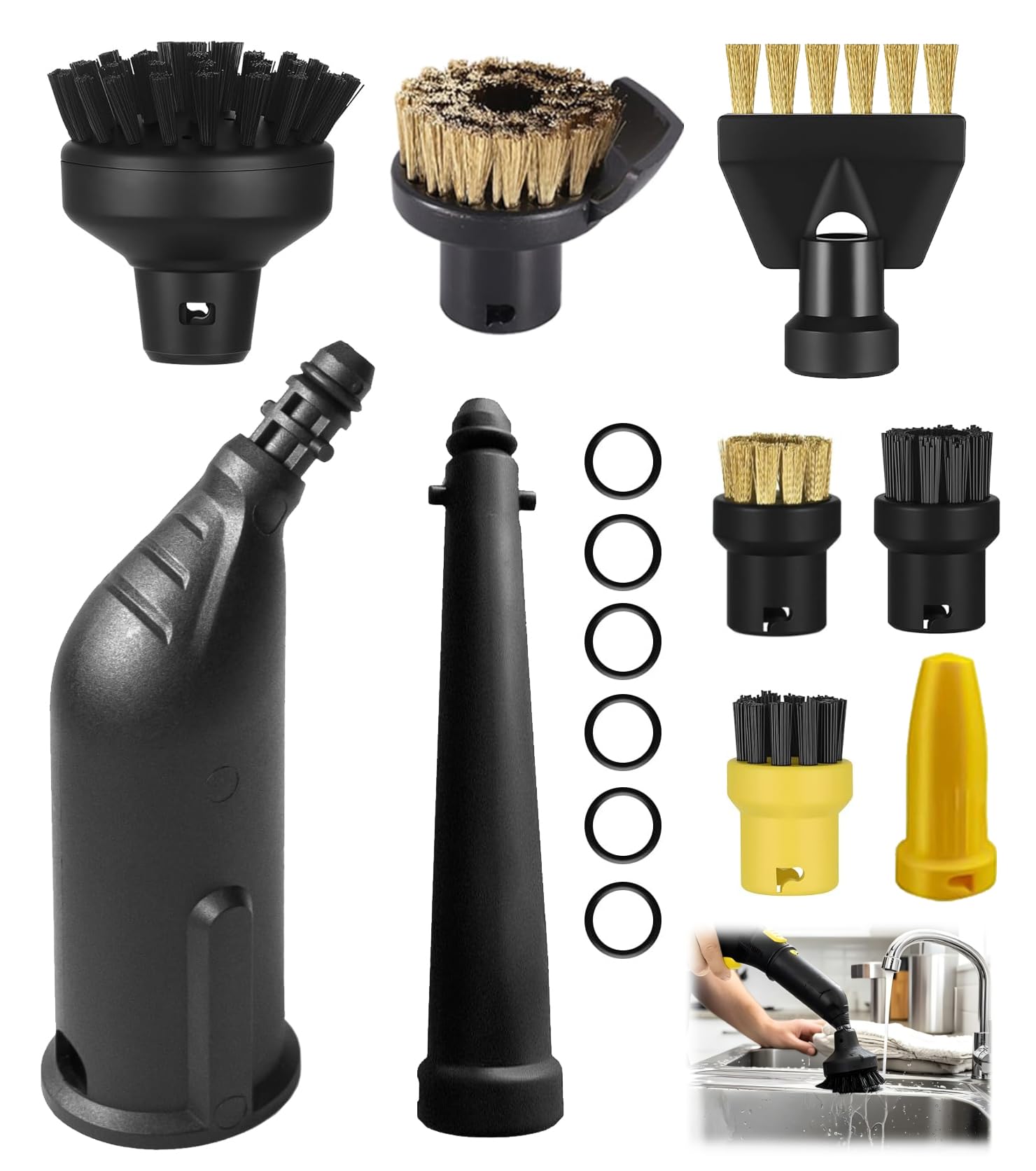 Lot de 15 accessoires pour nettoyeur vapeur Kärcher SC3 SC1 SC5 SC4 SC2,compatible Kärcher SC1-5 accessoires buse allongée buse incurvée, brosse ronde en laiton, brosse plate en laiton