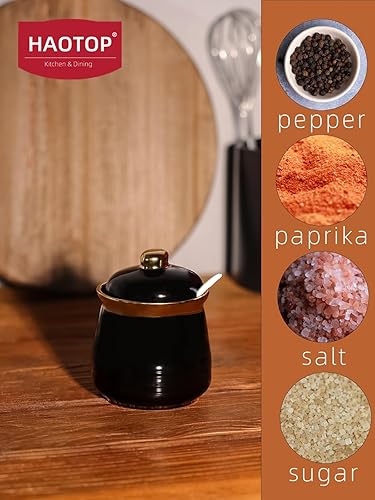 Miniatura 7 de HAOTOP Azucarero de 12 onzas con tapa y cuchara, recipiente de cerámica simple para azúcar, dispensador de azúcar, accesorios de barra de café,