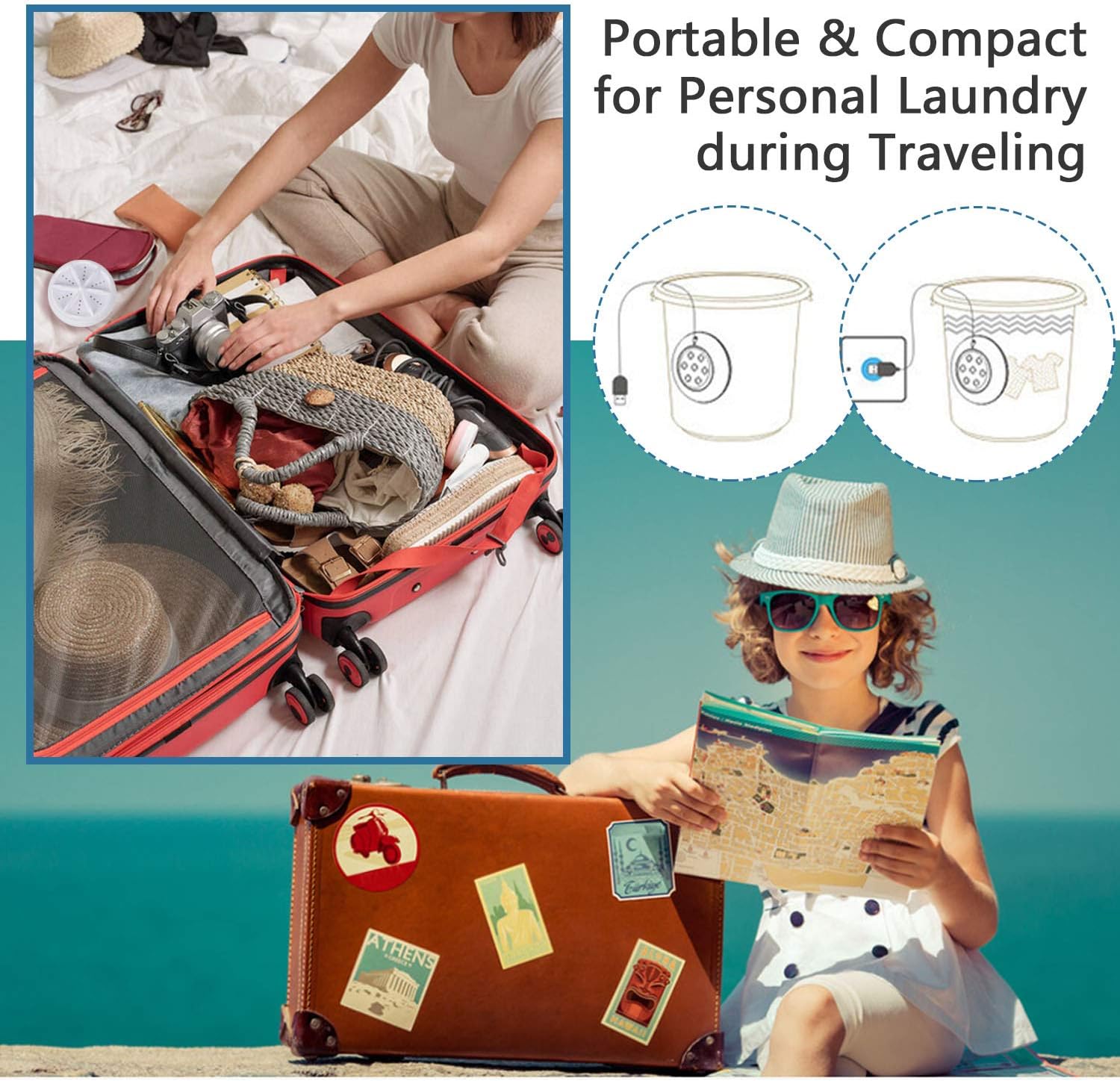 Portable Mini Washing Machine,Turbo Washer & Dishwasher with USB Powered Portable Ultrasonic Turbine for Personal Laundry Travel Trip Apartment