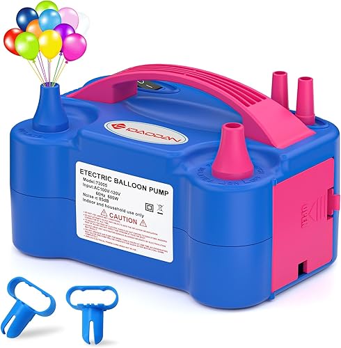 ID IDAODAN - Bomba eléctrica para globos, máquina infladora de globos portátil, bomba de aire para globos con boquilla doble, color rojo rosado, 110