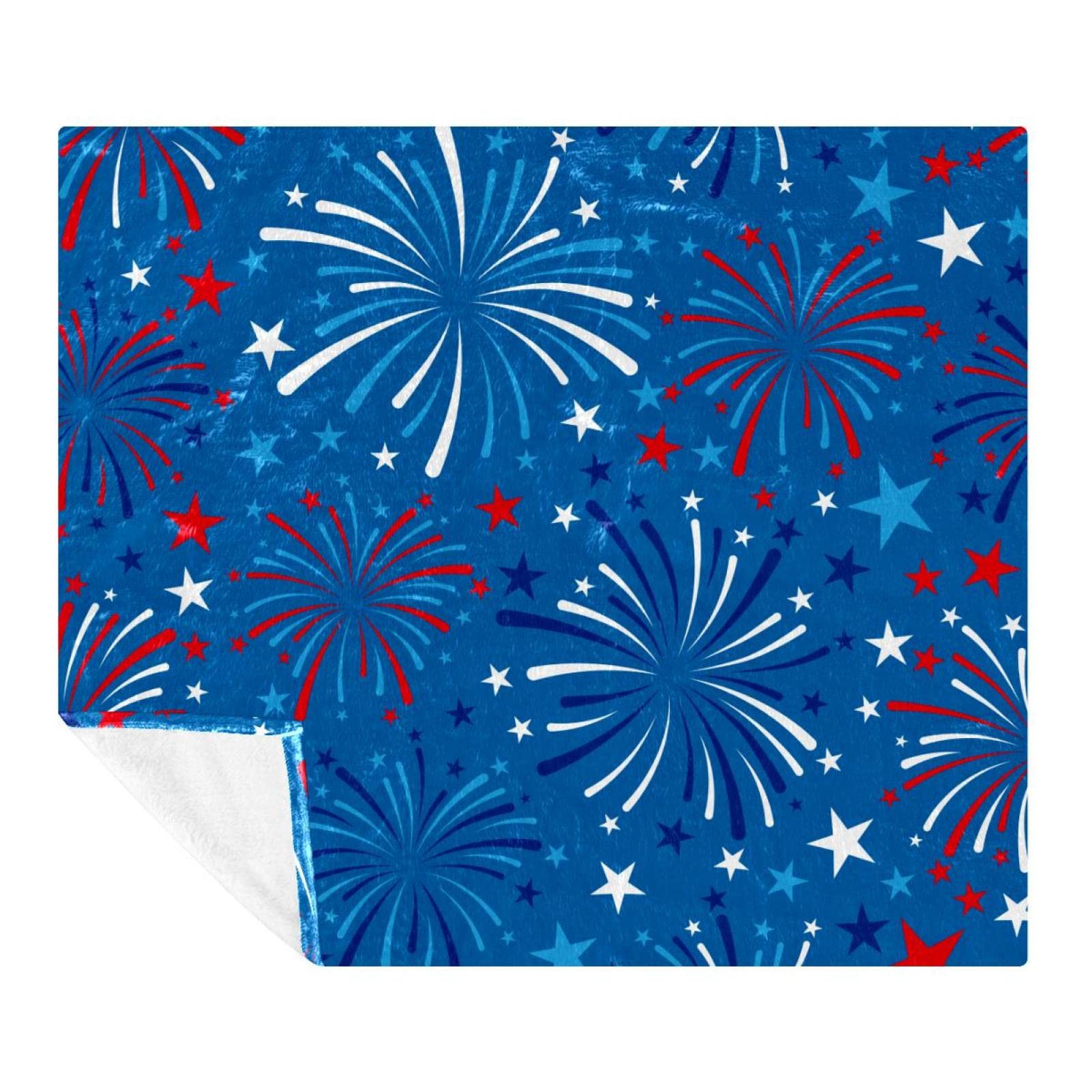 Couverture polaire anti froid pour sol et canape decor feu d artifice bleu