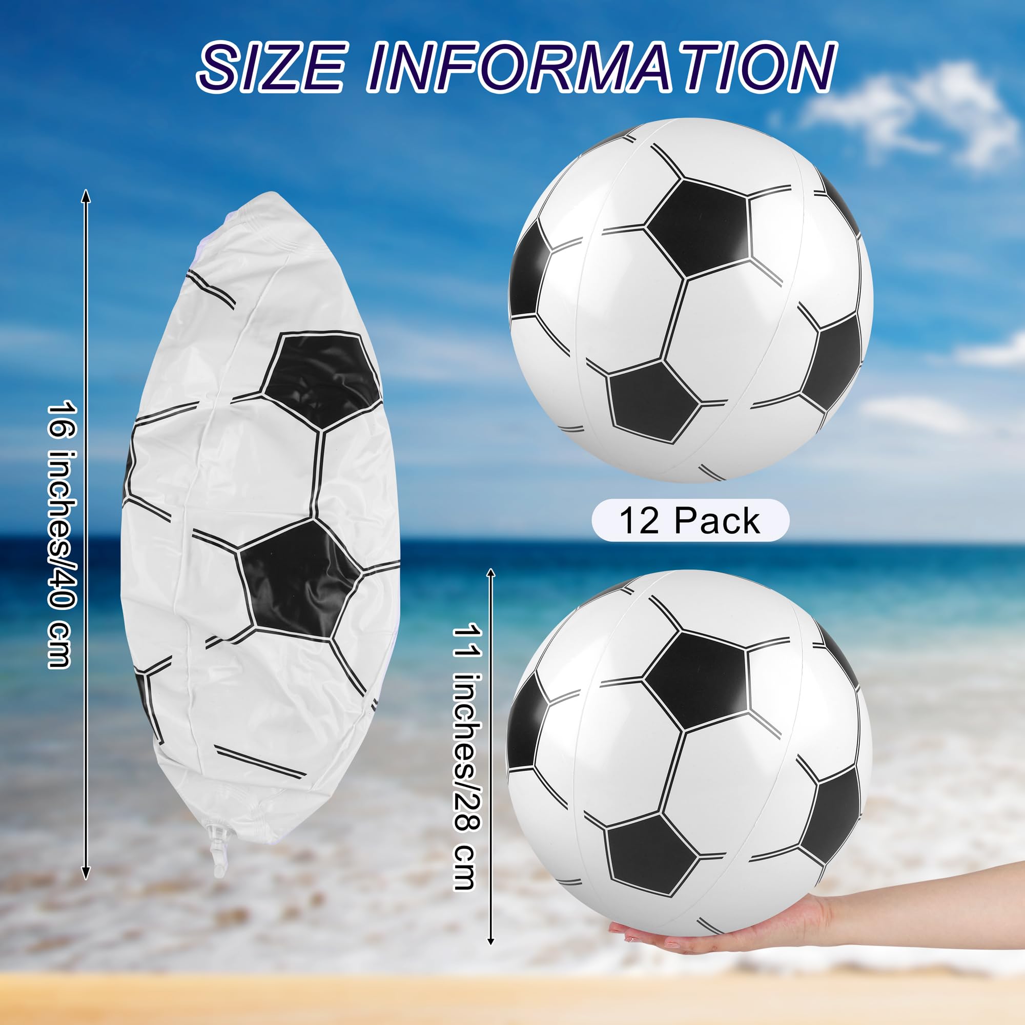 durony 12 Pieces Soccer Beach Ball 11 Inch Inflatable Soccer Bouncing Sports Ball Bouncy Toy Favors for Birthday Party Summer Beach Pool Games Decorations