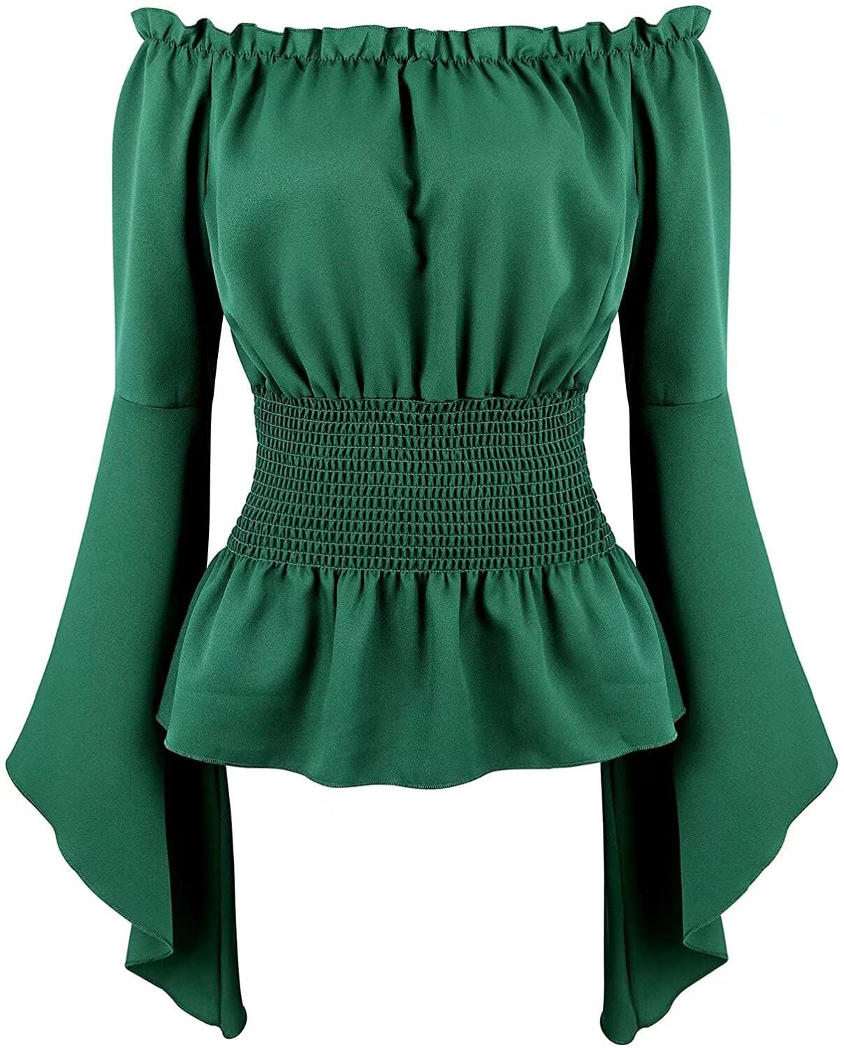 Josamogre Blouse for Women Shirts Medieval Long Sleeve Gothic Smocked Boho Renaissance Plus Size Tops Ruffle Pirate Green 4XL