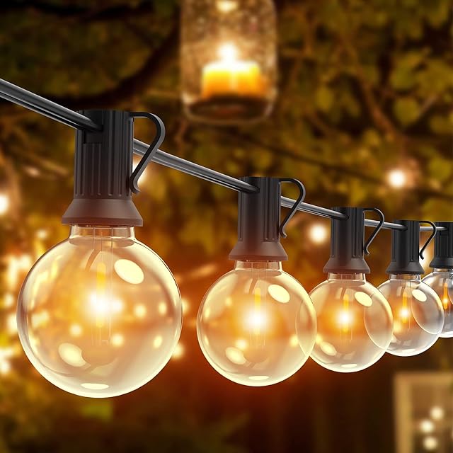 Romwish Outdoor String Lights, 12M/40FT Festoon Lights Outdoor with 18+2 Plastic G40 Bulbs, 2700K Garden Lights Mains Powered for Outside Backyard Garden Porch Christmas Party