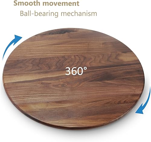 Miniatura 2 de MAGIGO Organizador Lazy Susan de madera de nogal negro de 27 pulgadas, mesa giratoria redonda de madera maciza, bandeja giratoria para mesaencimera