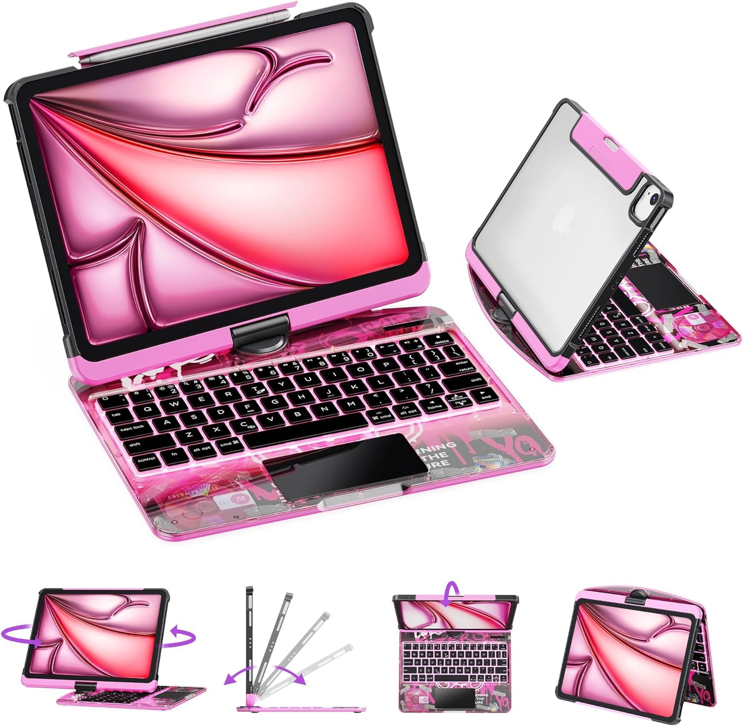 GUSGU Transparent Case with Wireless Keyboard for iPad 10.2-in (7th, 8th, and 9th Gen), 7 Colors Backlight, Trackpad