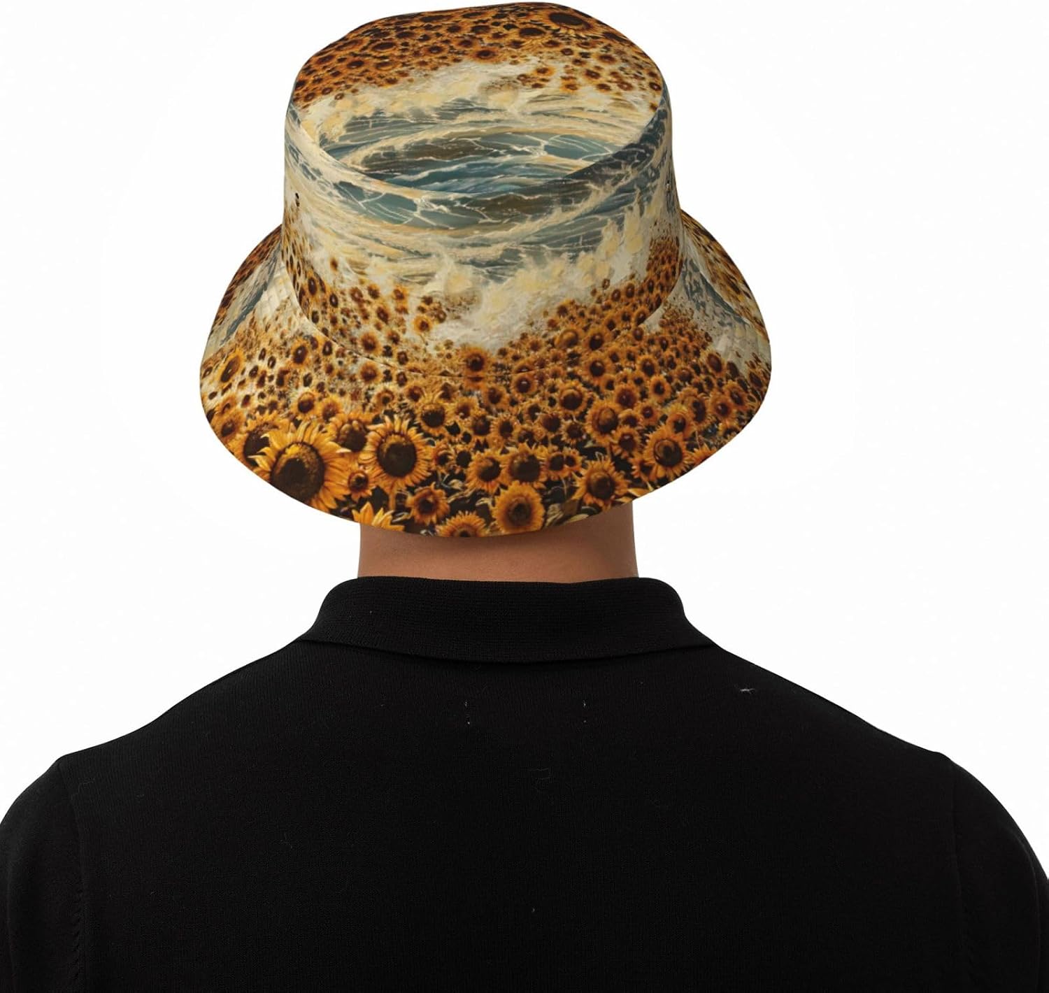 Sunflowers Sea Print Sun Hat Outdoor Fisherman Cap Summer Bucket Hat Beach for Men Women Black