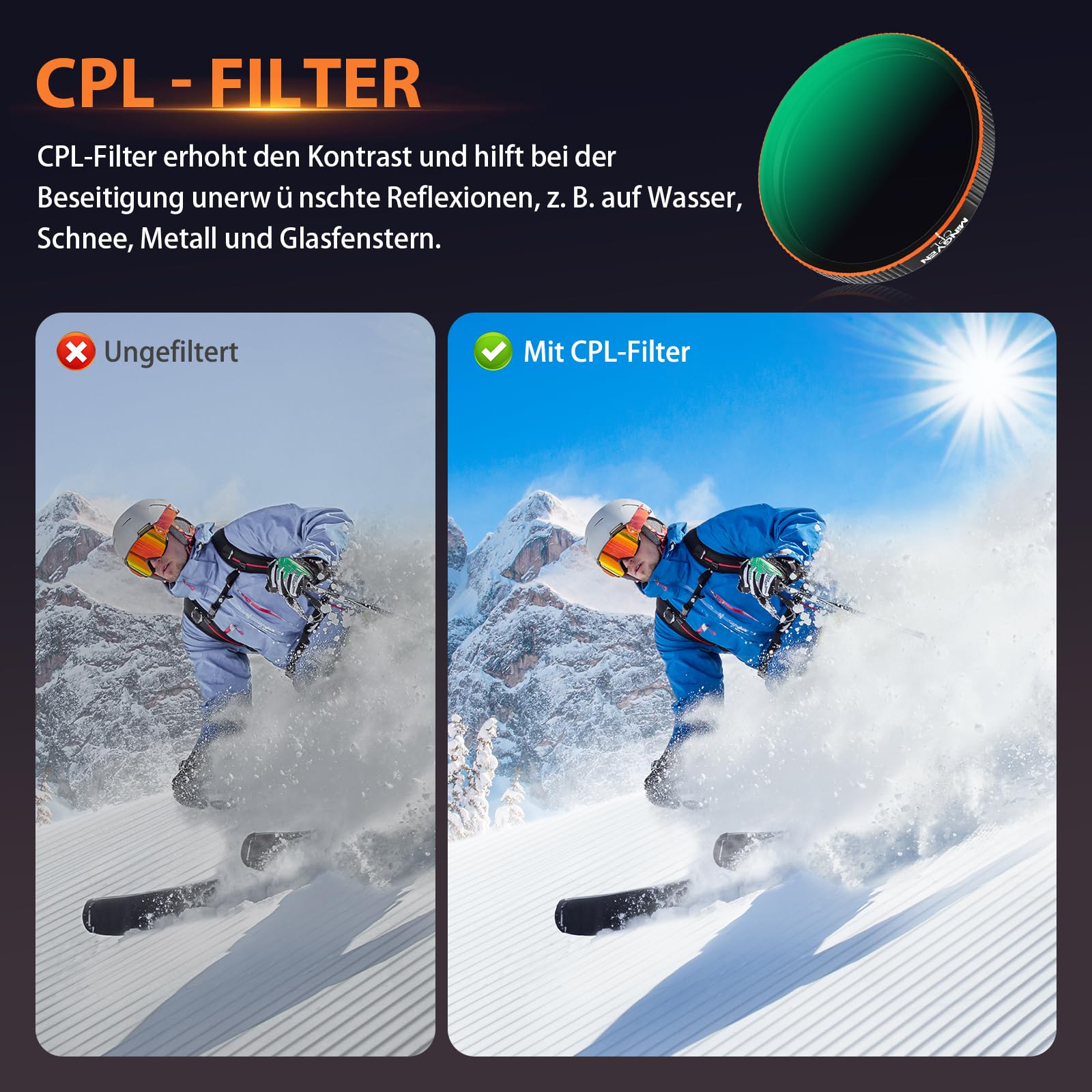 ND-Filter-Set für DJI Osmo Action 5 Pro, CPL + ND-Filter-Set, Kompatibel Mit Osmo Action 4/3 Zubehör, 4er-Pack (CPL, ND8, ND16, ND32)