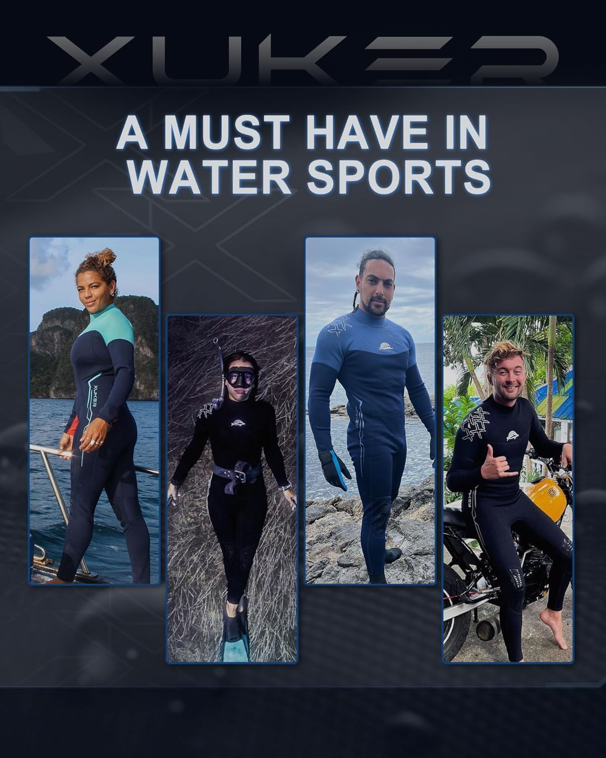 XUKER Wetsuit for Men 2mm, Neoprene Wet Suits Back Zip in Cold Water Full Body Dive Suit for Water Sports