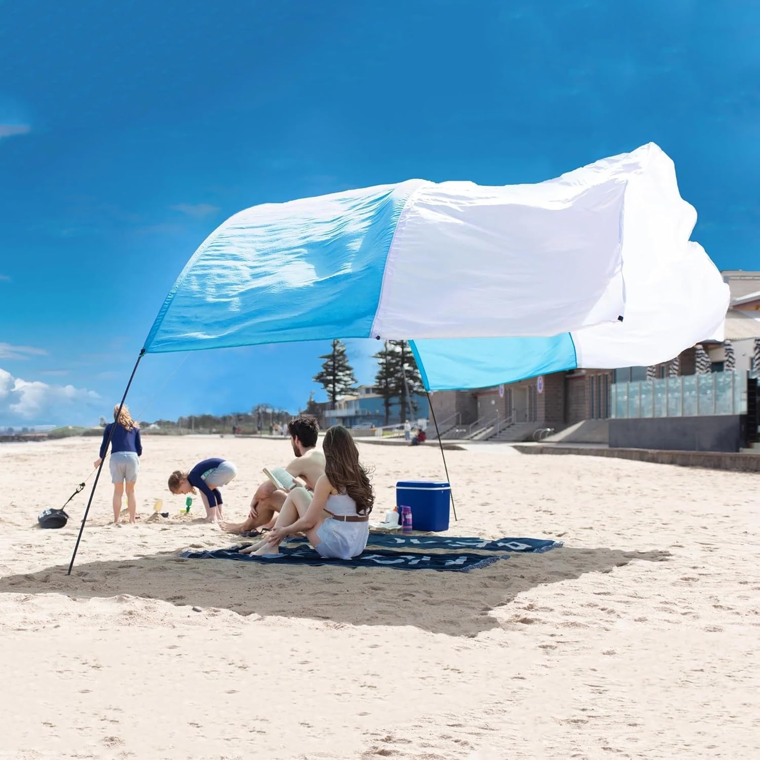 Tenda da Spiaggia Pop-up Baldacchino, Riparo Solare Portatile con Protezione UV Upf50 - Ideale per La Pesca, L'escursionismo E Il Campeggio - Design Impermeabile E Antivento per La Massima