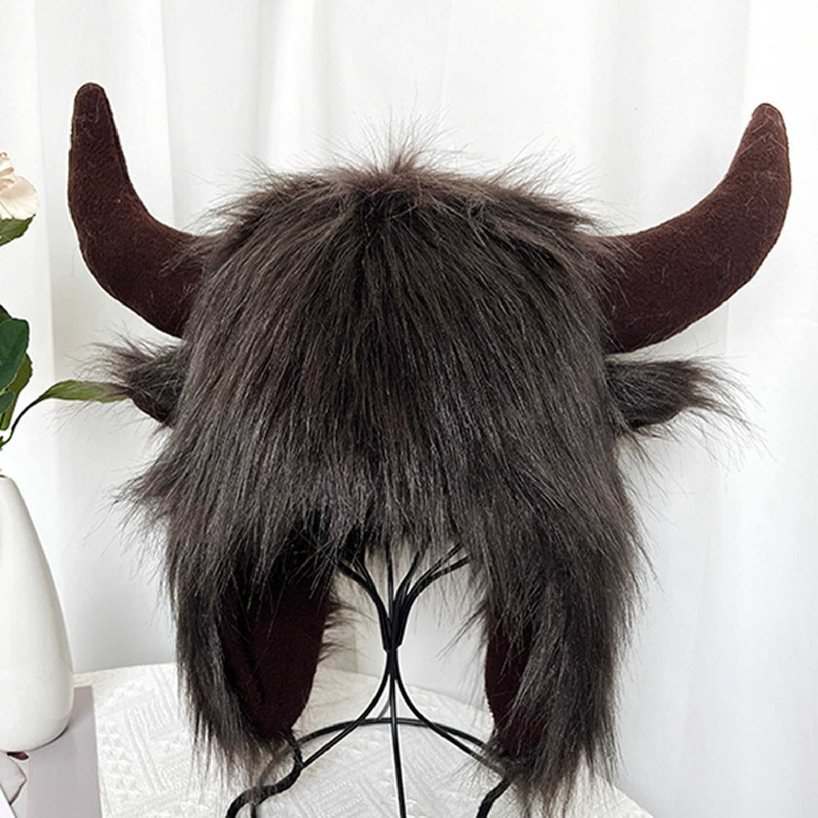 Sombrero de bisonte con cuernos – Sombrero de cuerno de felpa – Sombrero de oreja para Halloween, regalo para hombres y mujeres para animales Cosplay Festival fiesta temática aventura al aire libre