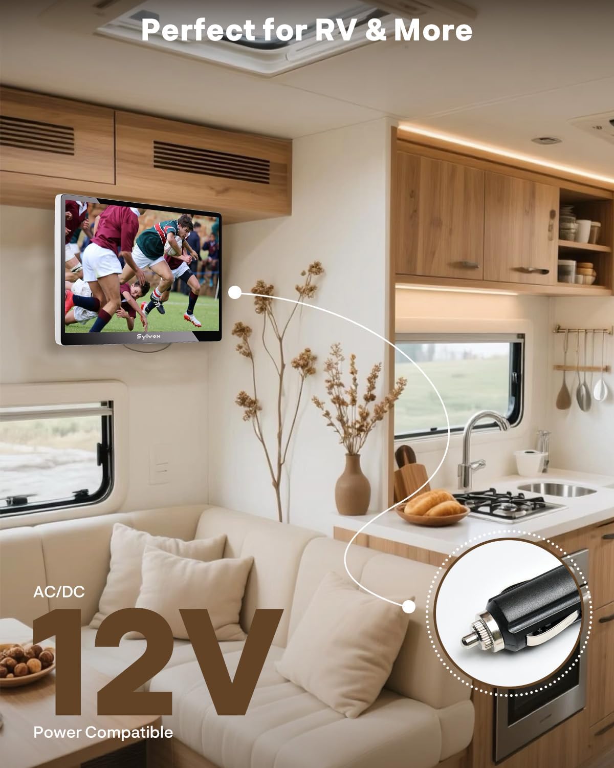 SYLVOX 15.6" Under Cabinet Kitchen TV, Non-Smart 1080P FHD Small TV, Foldable with 90° Rotation, 178° Wide Viewing Angle, 12V Compatible for RV & Camper, HDMI USB RF Ports, Works with Fire Stick