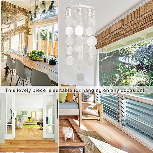 Miniatura 5 de Capiz - Campanilla de viento de concha para exteriores, carillones de viento de cristal marino para exteriores, decoración bohemia única para