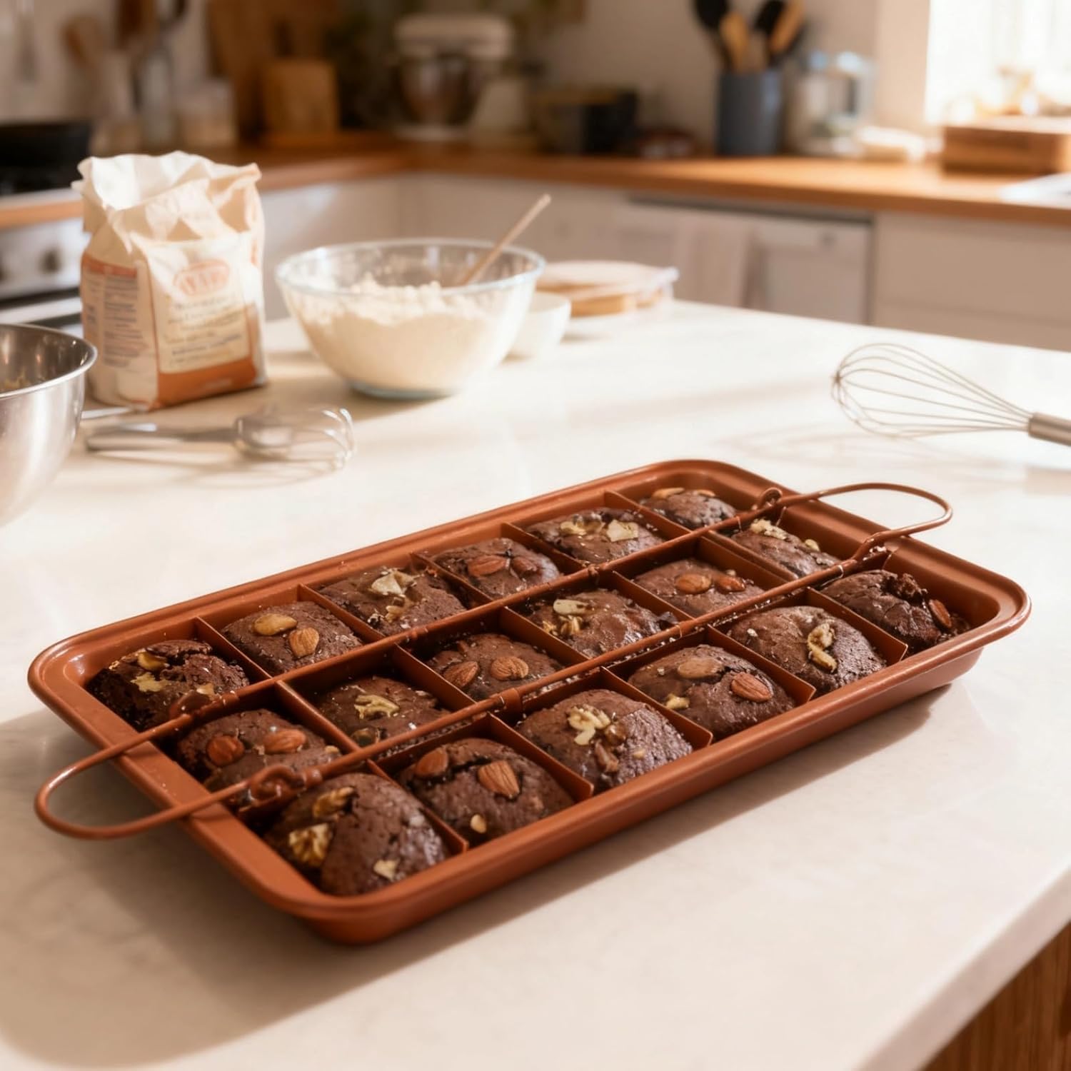 Nonstick Brownie Baking Pan with Divider, Pre-Portioned Desserts, Carbon Steel 7.87 X 12.2 in