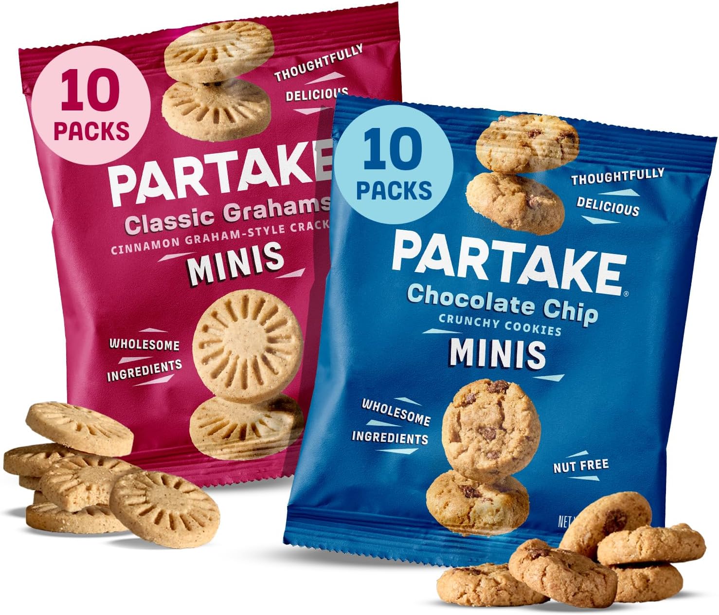 Gluten Free Partake Crunchy Chocolate Chip Cookies + Classic Graham Crackers Variety Pack - Vegan - Free From the Top 9 Allergens Including Dairy, Wheat, Soy, Eggs, & Peanuts - Non GMO - Safe School & Office Snack (20 Packs, 0.67 oz)