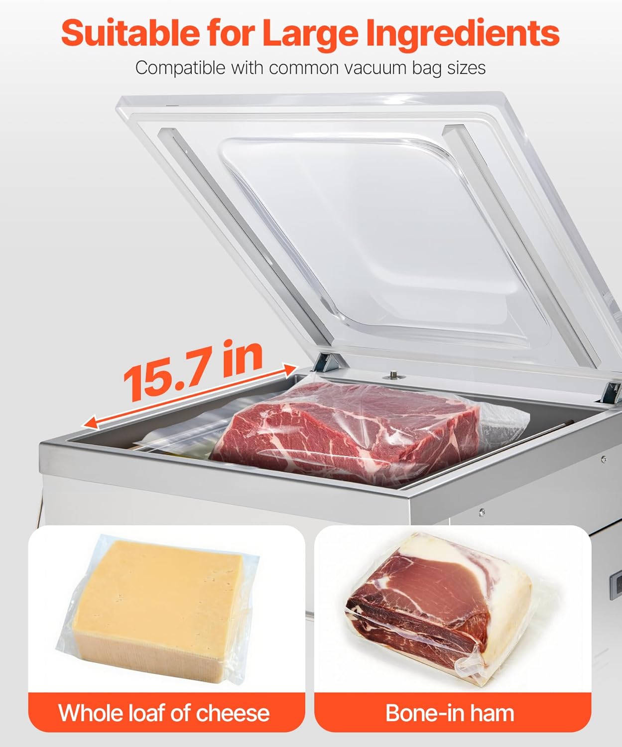 VEVOR Chamber Vacuum Sealer, 100kPa Powerful Vacuum Sealing Machine, LED Screen, One-Touch Compact Meat Packing Machine with 2 Sealing Strips & 60 Vacuum Bags, for Dry & Wet Food Preservation