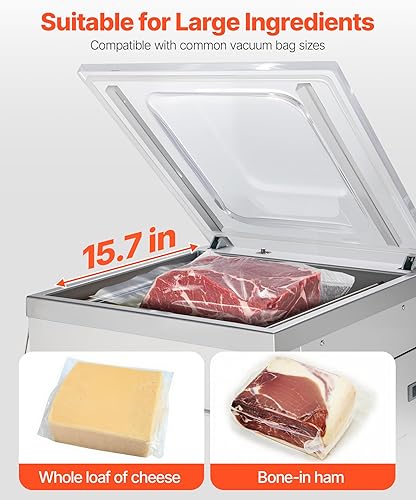 Miniatura 4 de VEVOR Sellador al vacío de cámara, potente máquina de sellado al vacío de 100 kPa, pantalla LED, máquina empacadora compacta de carne de un solo