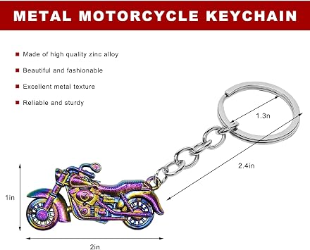 Sun Walker Metal Motorcycle Key Chain, 3D Motorbike Shape Key Fob Holder, Cool Metal Motorcycle Keychain for Women Men (Colorful)