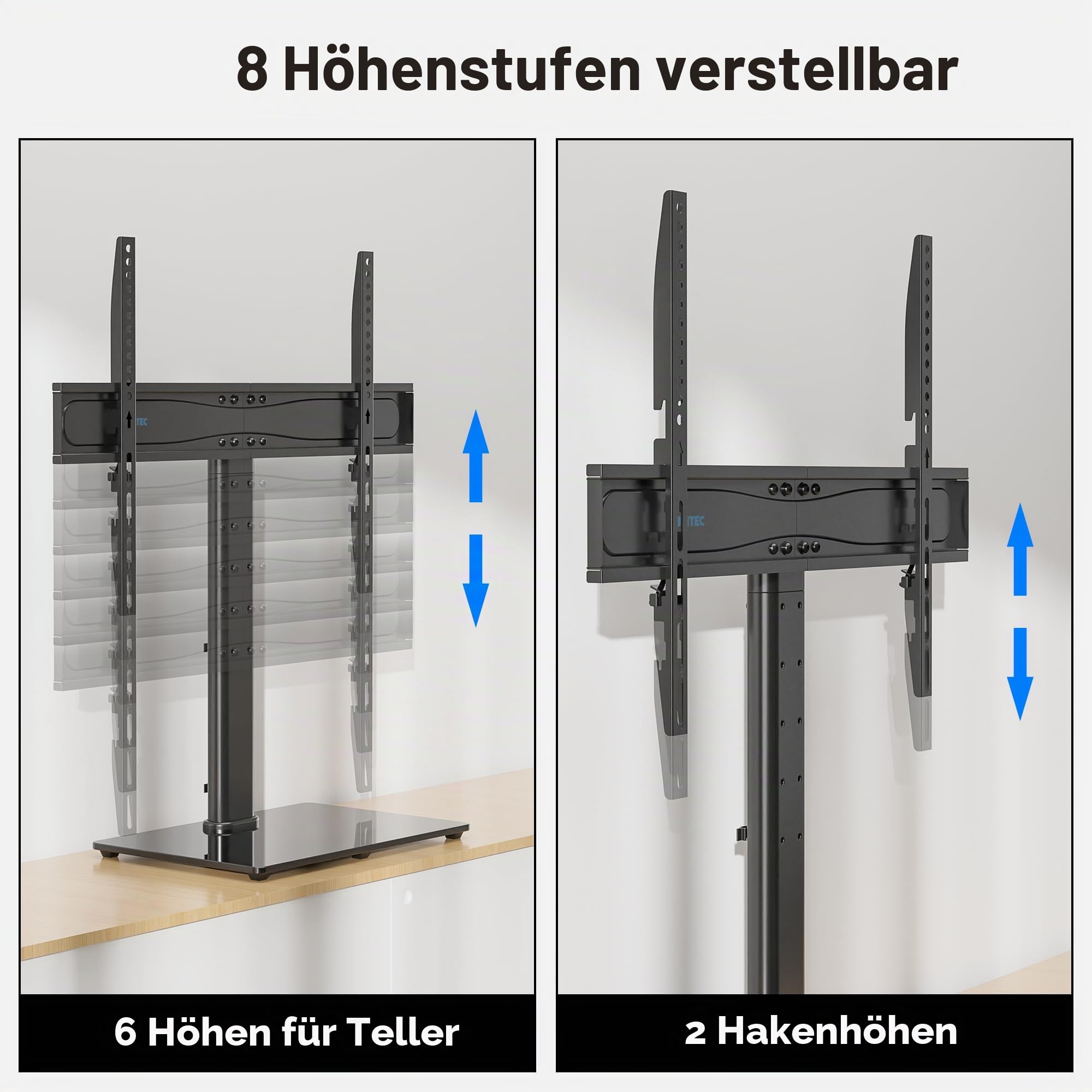 BONTEC TV Standfuss für 26-65 Zoll Fernseher, Höhenverstellbar bis 45kg, Max. VESA 600x400mm, Stabil und Universal, für LCD, LED, OLED, Plasma, Flach & Curved