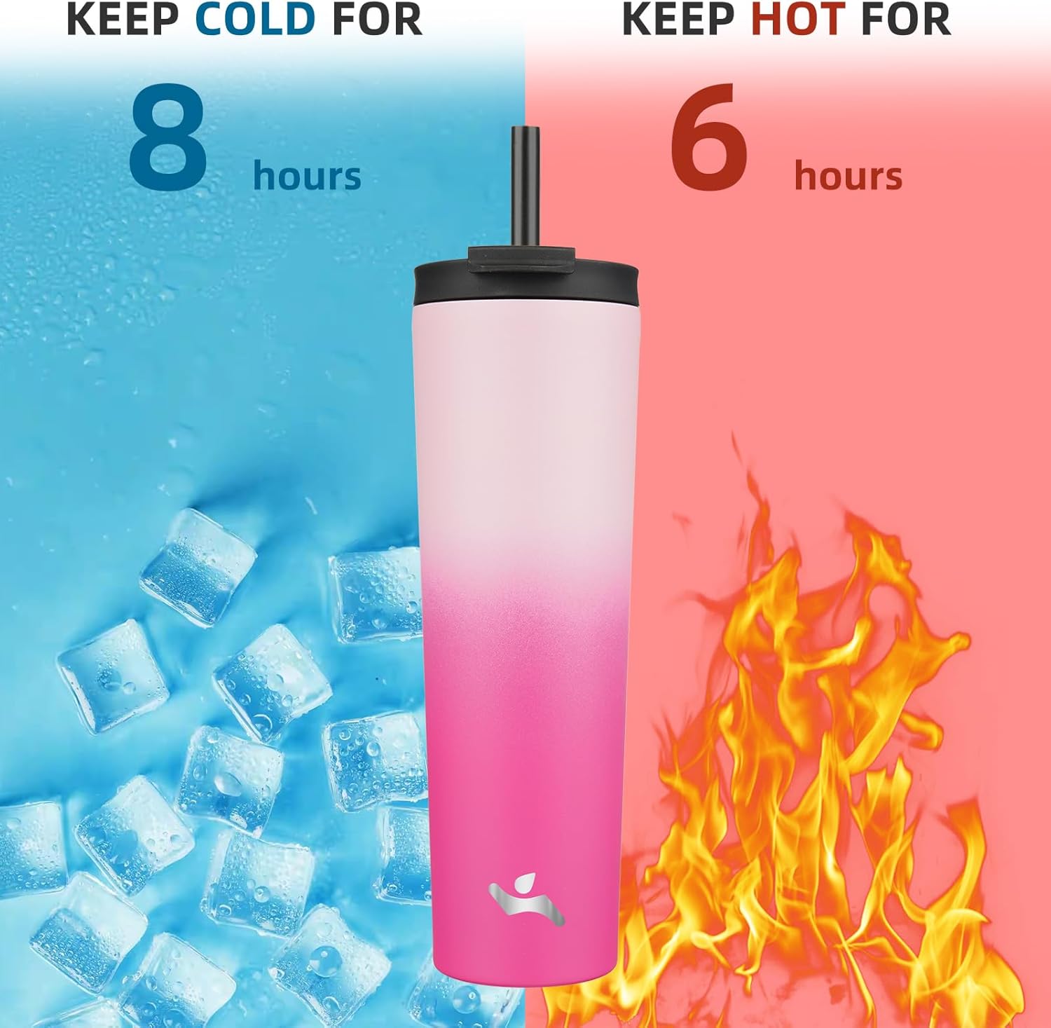 34 OZ Insulated Tumbler with Lid and 2 Straws Stainless Steel Water Bottle Vacuum Travel Mug Coffee Cup,Cherry - Image 3