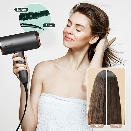 Miniatura 7 de Secador de pelo de mano con difusor, 1875 W, secadora de alta velocidad para secado rápido, para cabello rizado y alisado, negro