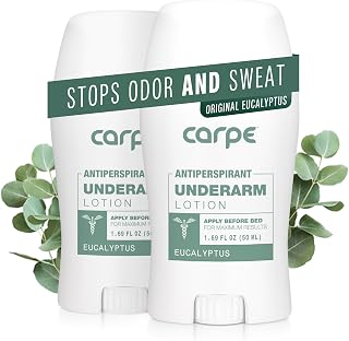 Carpe Underarm Antiperspirant and Deodorant, Clinical strength antiperspirant with all-natural eucalyptus scent, Combat excessive sweating and stay fresh. Great for hyperhidrosis (Pack of 2)