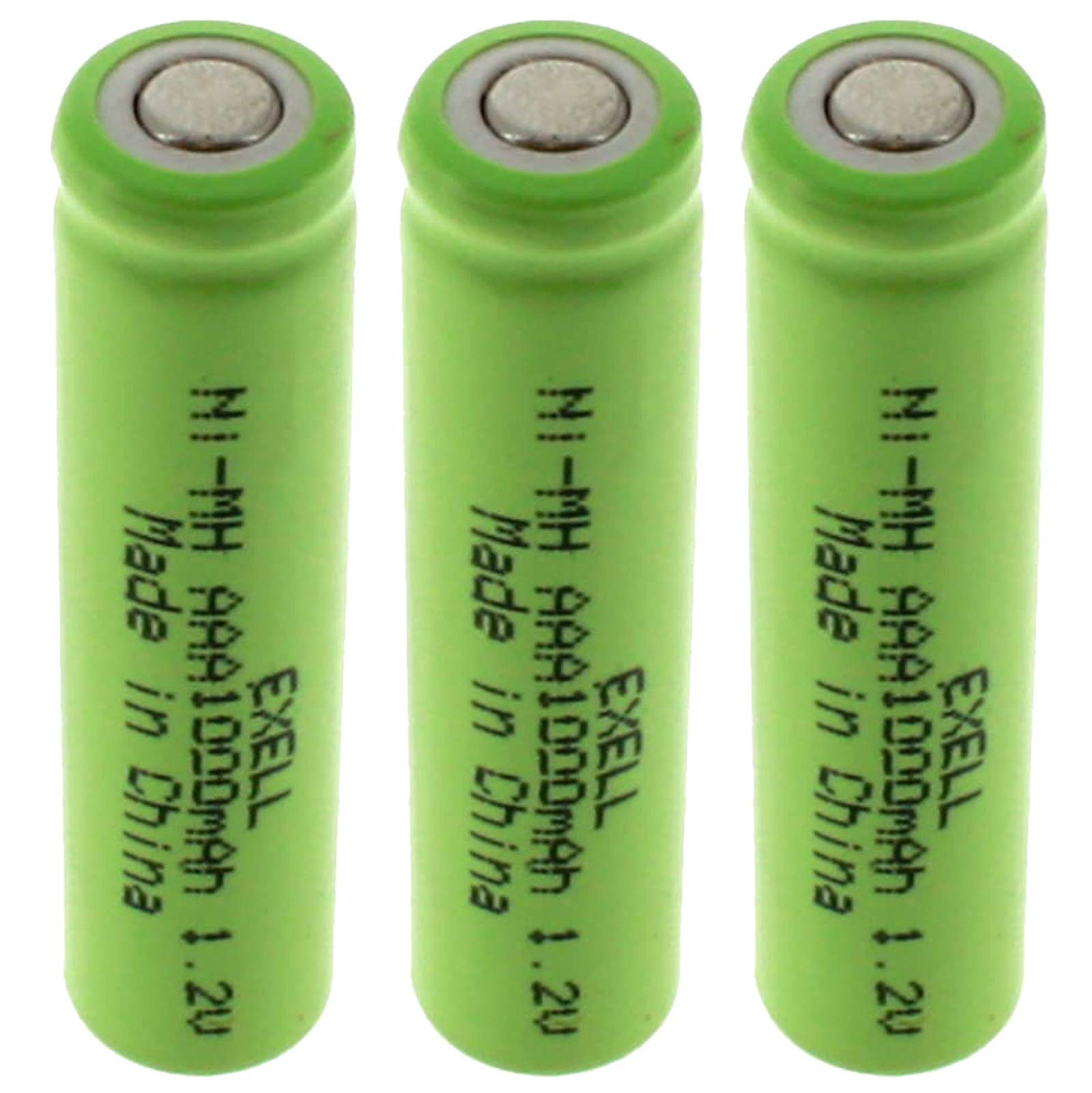 (3-Pack) Exell 1.2-Volt Nickel-Metal Hydride Rechargeable Flat-Top Battery, AAA, 1000 mAh, Battery Replacement for Electric Razor, Toothbrush, Meters, Two radios