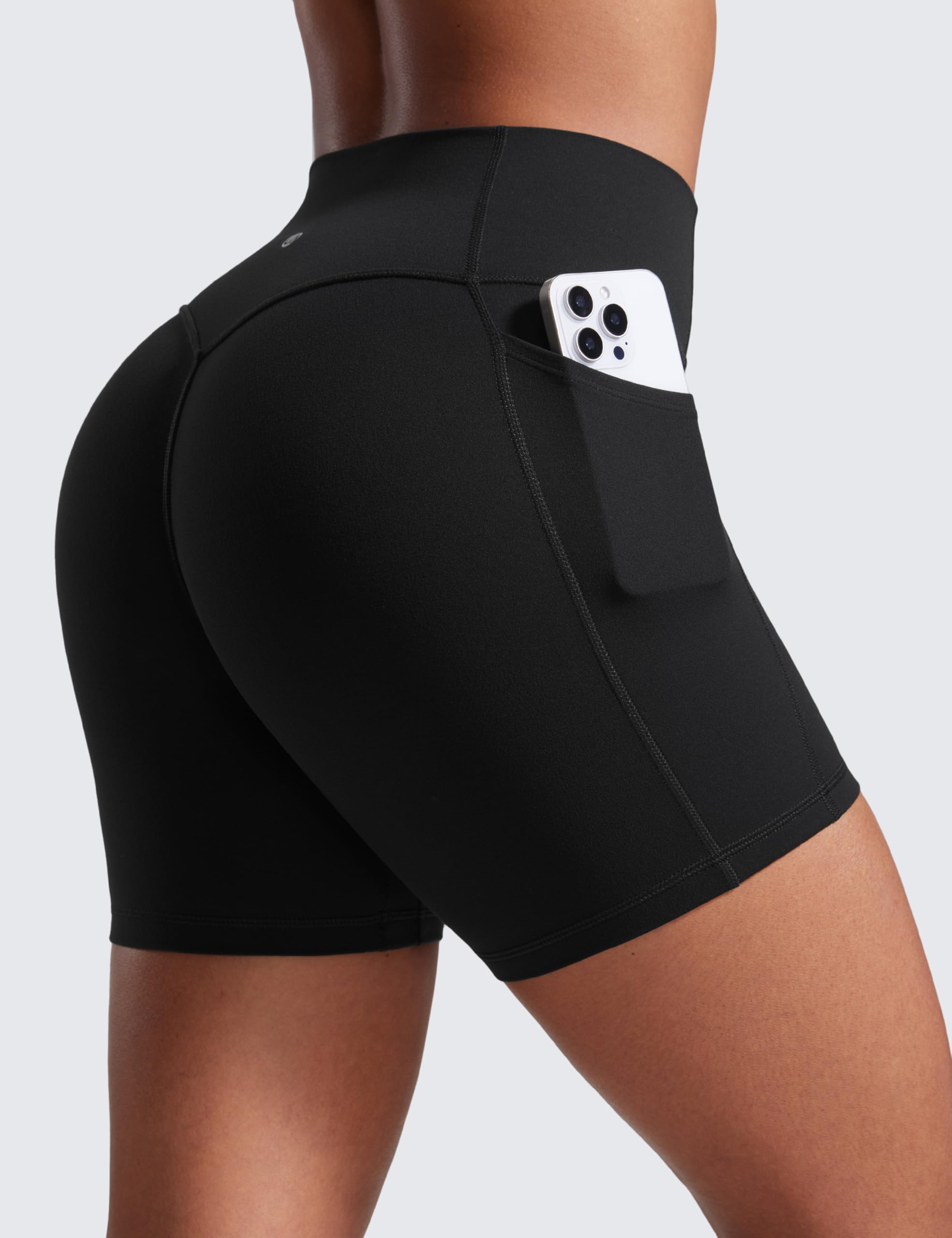 CRZ YOGA Mujeres Butterlift Shorts Levantamiento Glúteos con Bolsillos 13cm - Sin Costura Frontal Yoga Cintura Alta