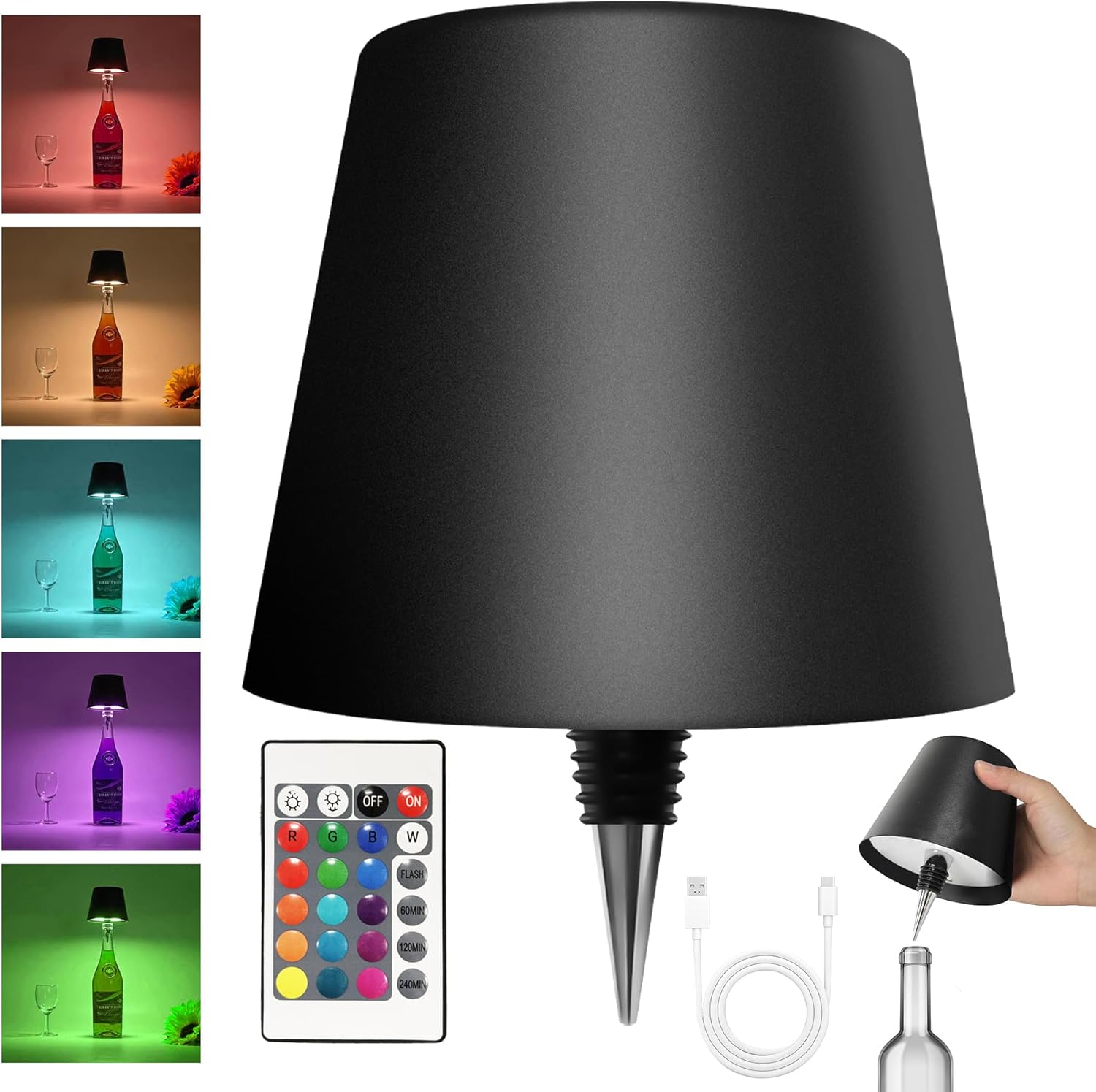 2025 New Wireless Bottle Lamp - LED Bottle Lights for Liquor & Wine Bottles, Cordless Lampshade, Whiskey Bottle Top Light, Bottle Stopper Night Light Kit, Rechargeable RGB Remote & Touch-Dimmable