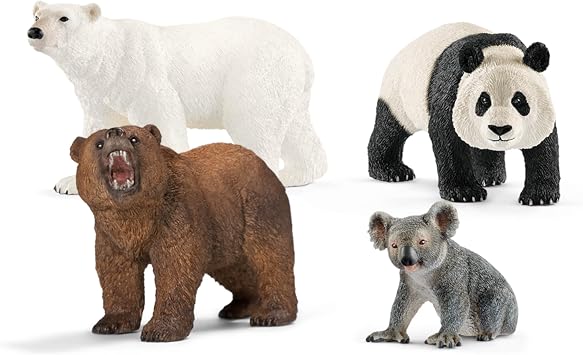Schleich Wild Life - 4 PC Bear Figure Toy Playset - Realistic Panda, Koala, Grizzly and Polar Bear Figurine for Kids and Toddlers - Educational Animal Toys for Boys and Girls Ages 3+ 77589